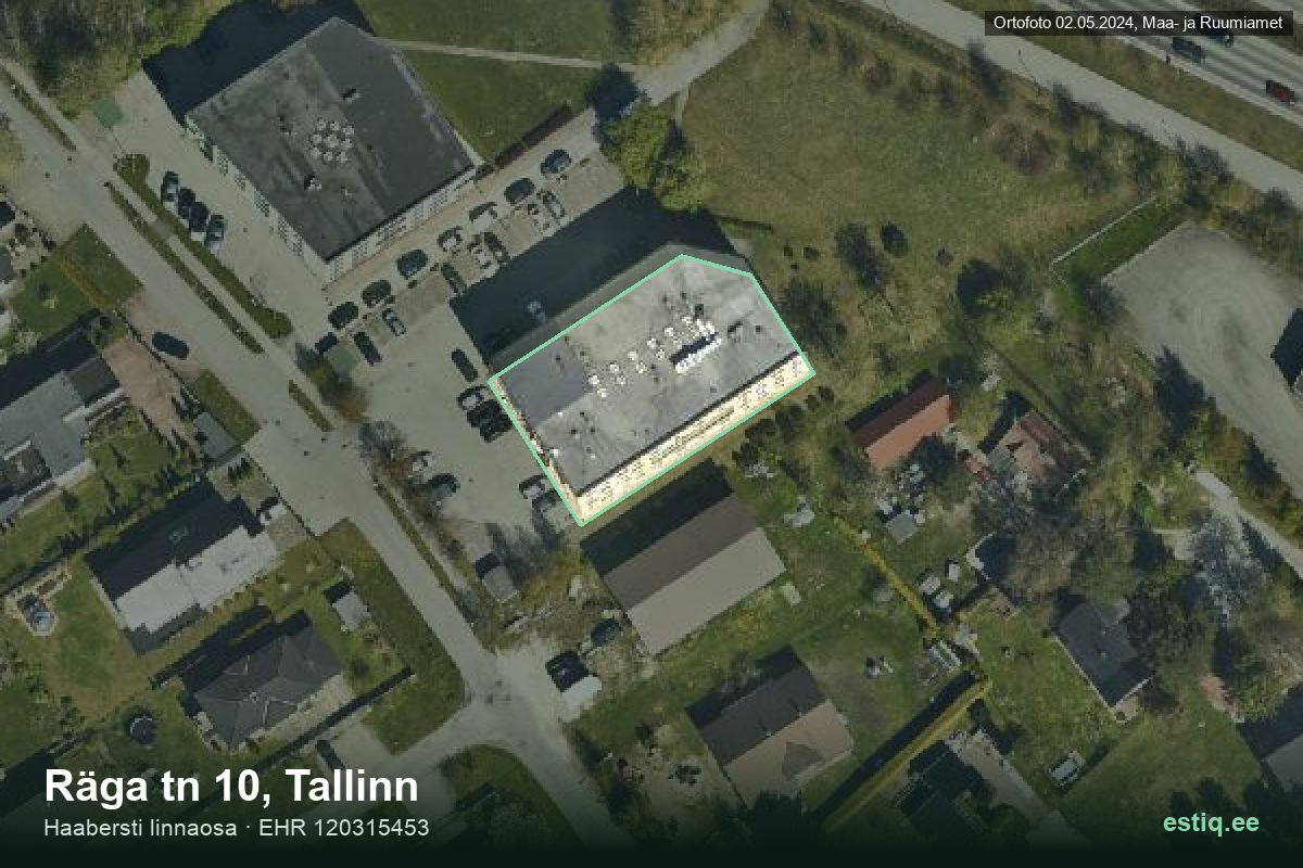 Räga tänav 10, Tallinn – аэрофото дома, контур по данным регистра строений (EHR)