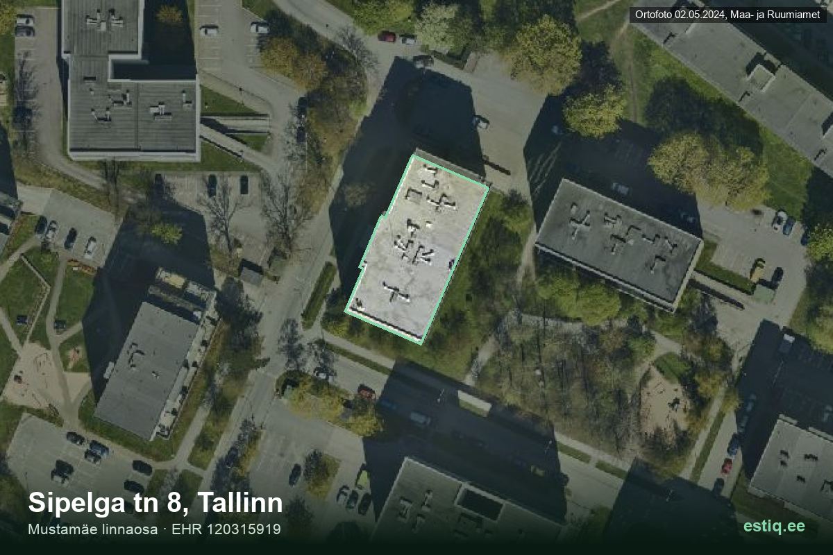 Sipelga tänav 8, Tallinn – hoone aerofoto, kontuur ehitisregistri (EHR) andmetest