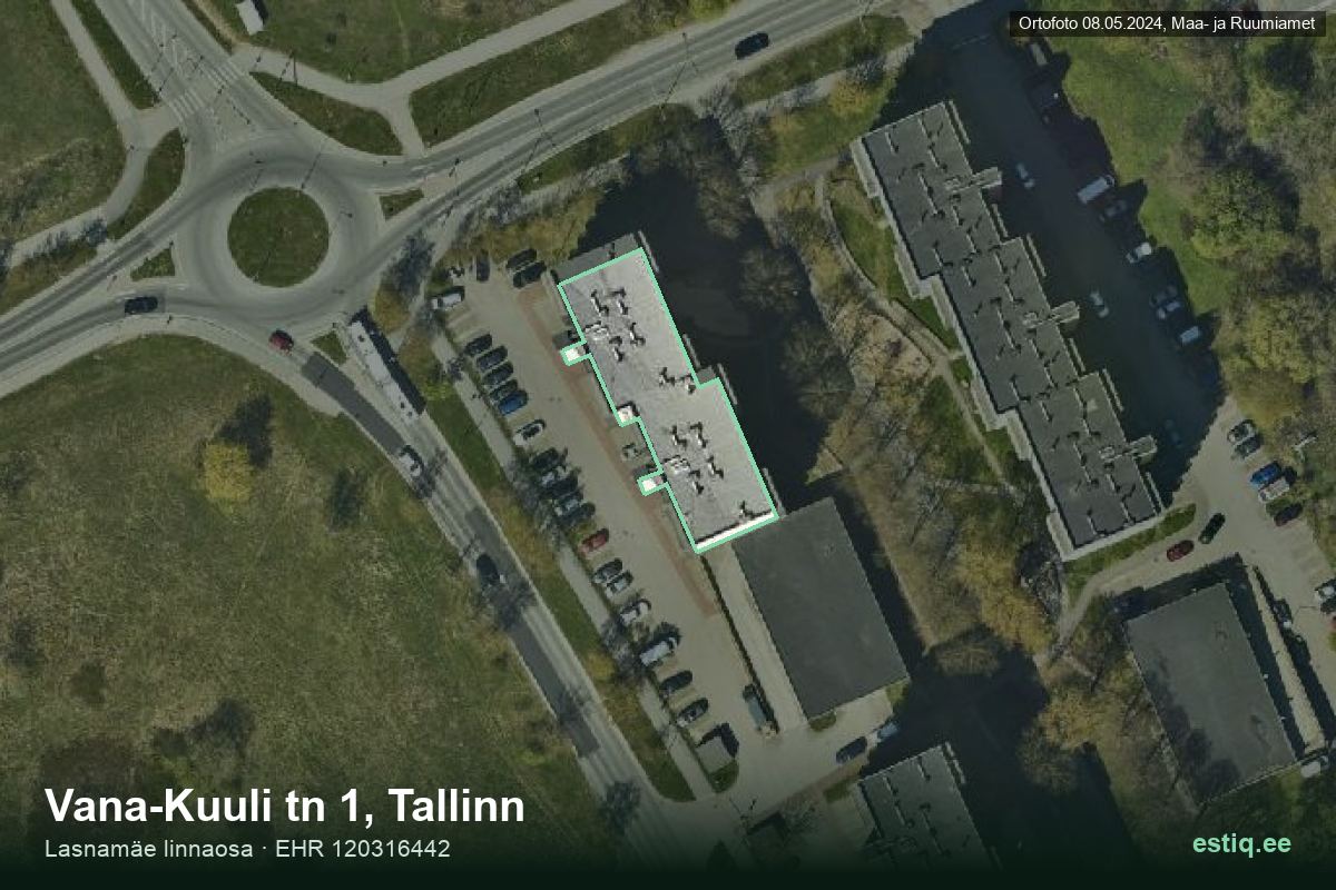 Vana-Kuuli tänav 1, Tallinn – hoone aerofoto, kontuur ehitisregistri (EHR) andmetest