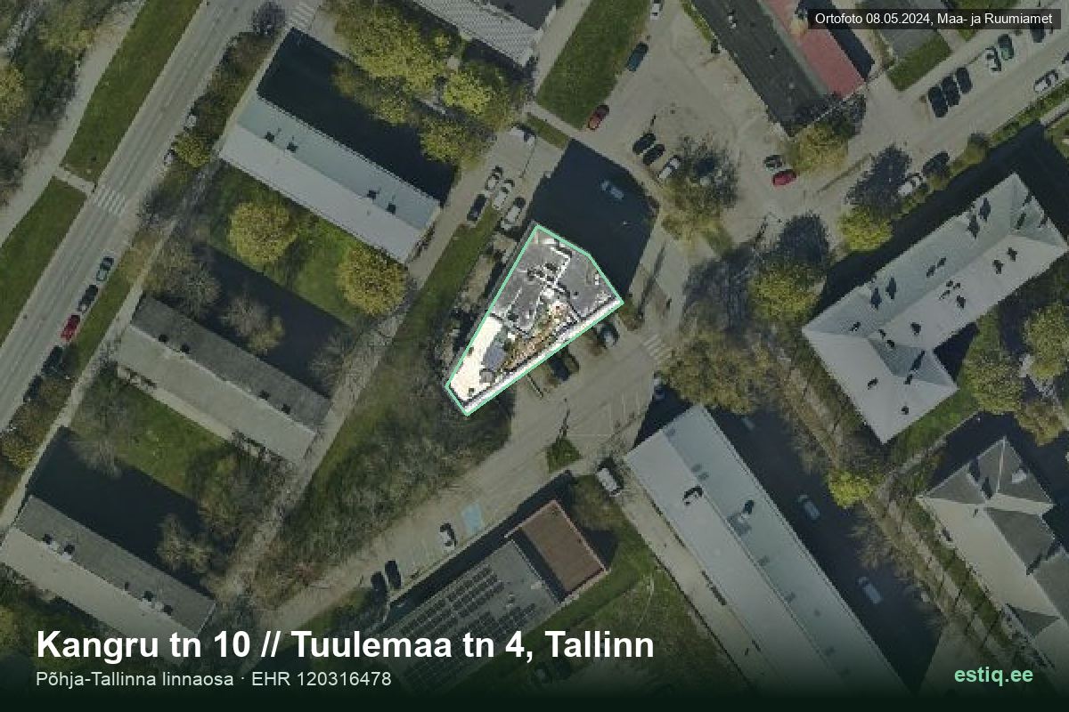 Kangru tänav 10, Tallinn – hoone aerofoto, kontuur ehitisregistri (EHR) andmetest
