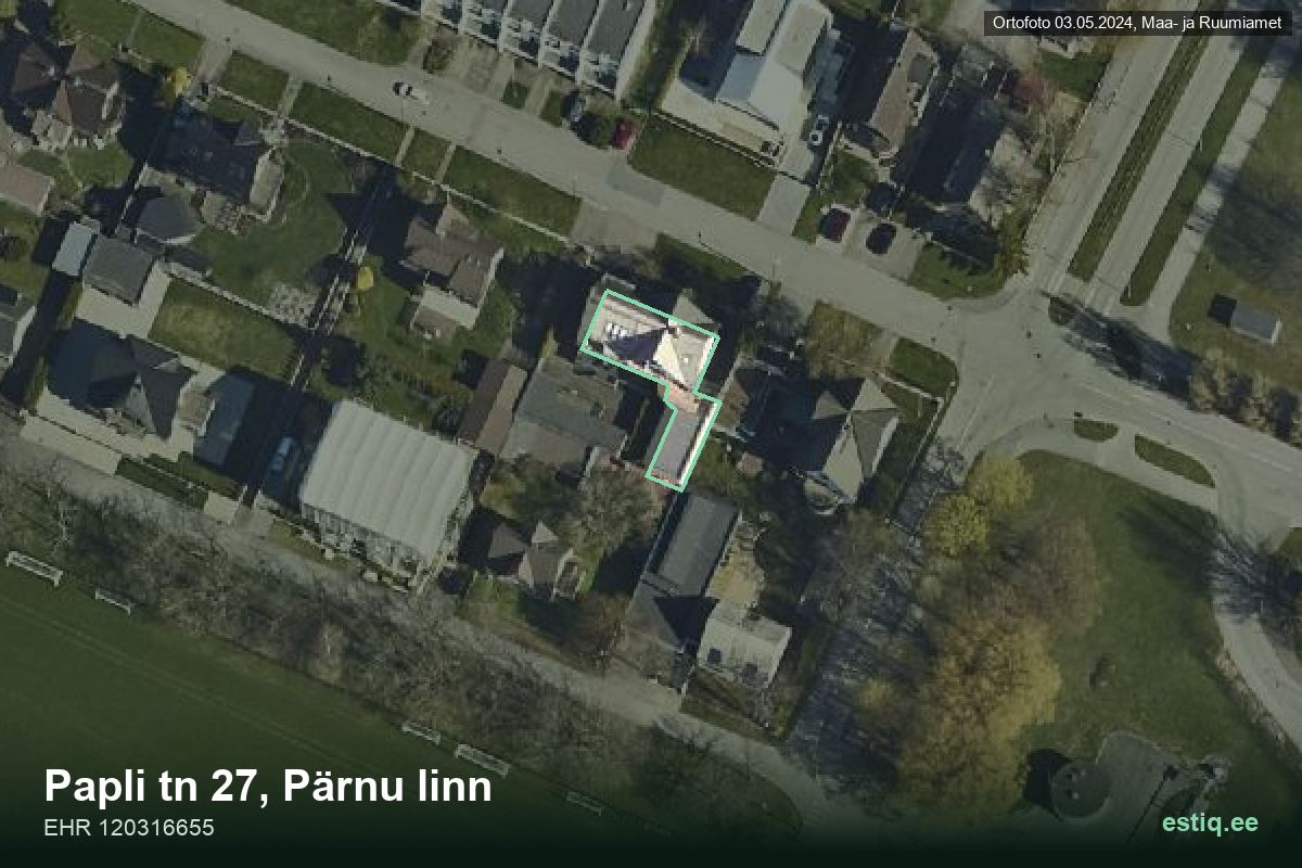 Papli tänav 27, Pärnu – aerial photo of the building, outline from the Building Register (EHR)