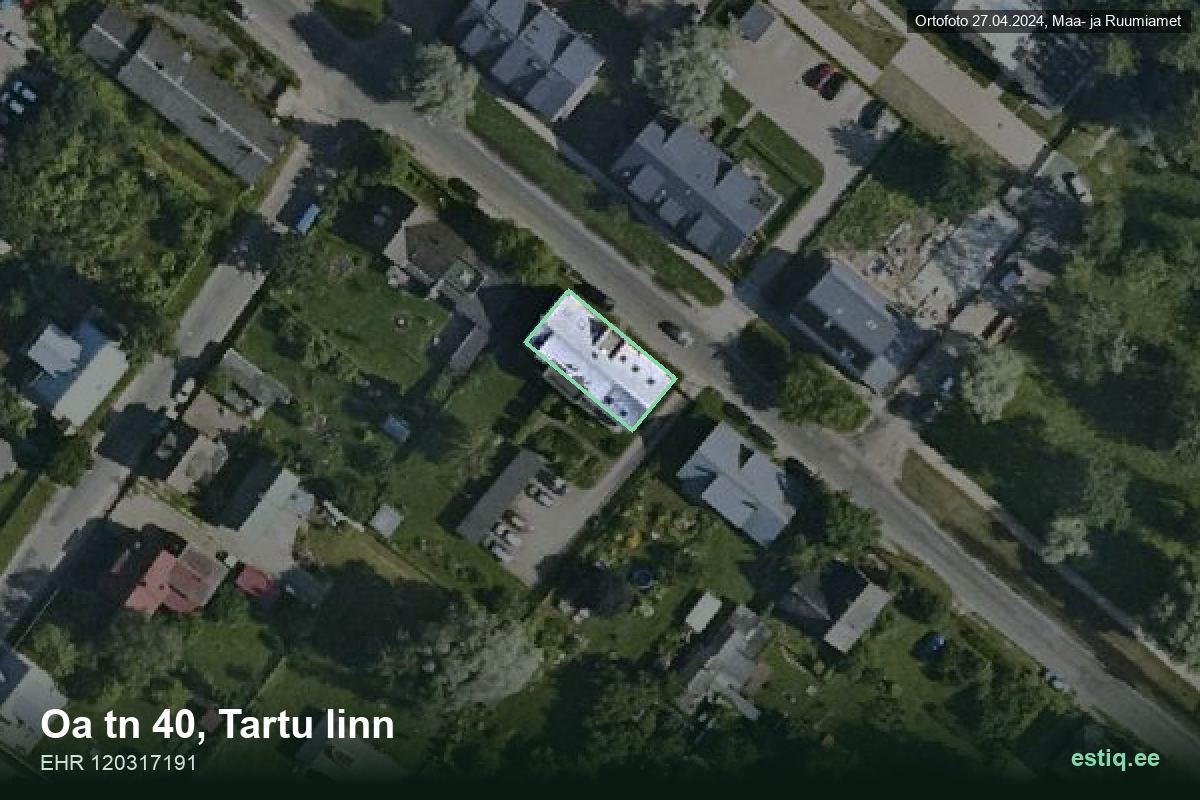 Oa tänav 40, Tartu – ilmakuva rakennuksesta, ääriviiva rakennusrekisteristä (EHR)