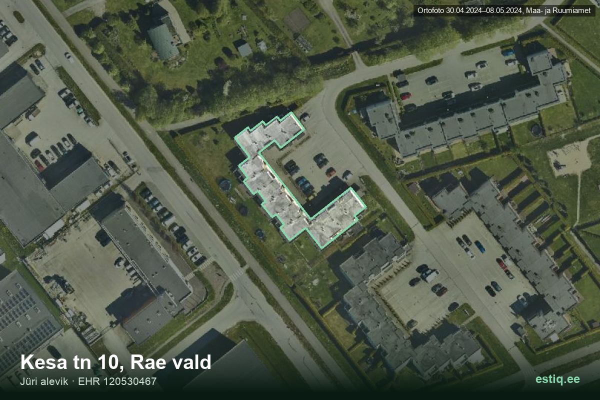 Kesa tänav 10, Rae – hoone aerofoto, kontuur ehitisregistri (EHR) andmetest