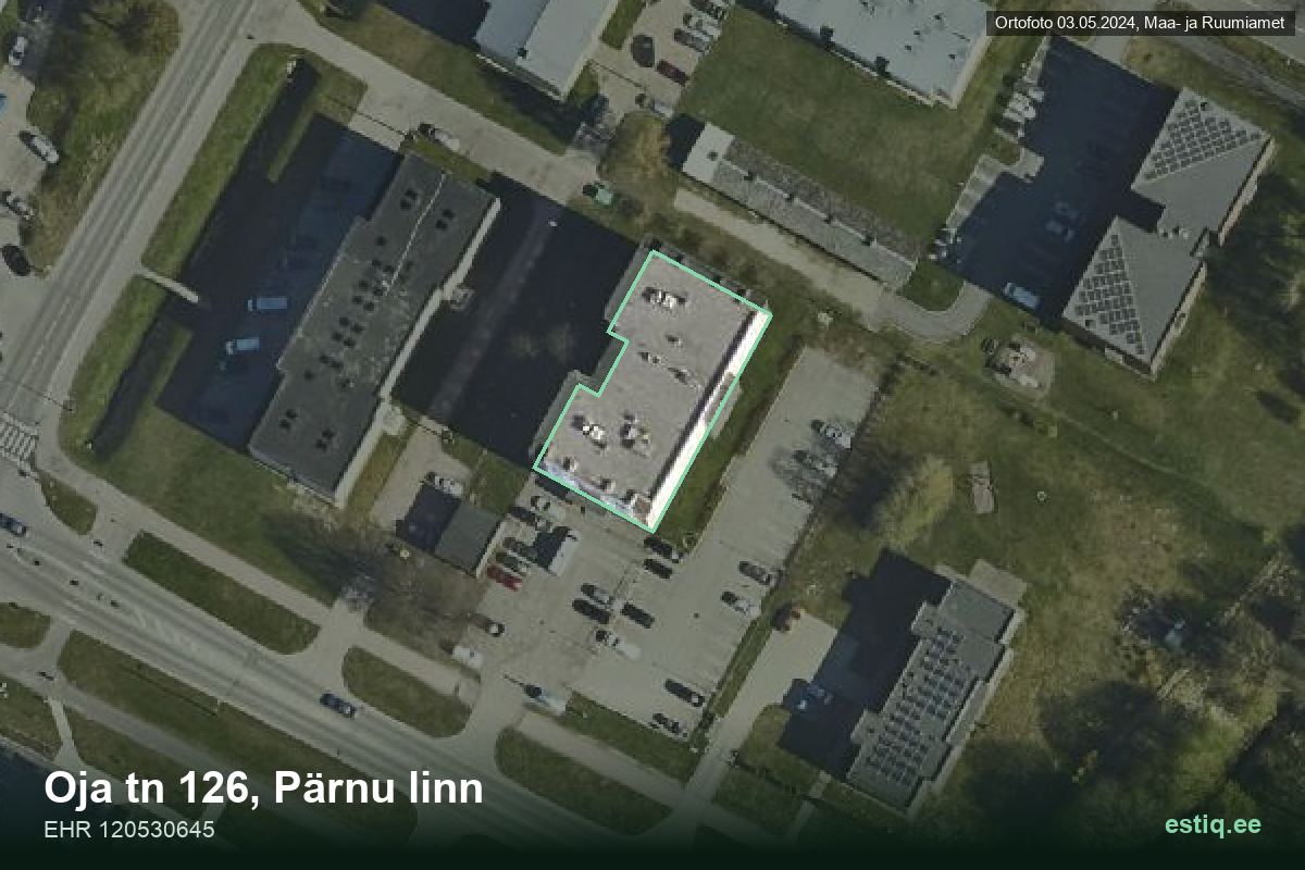 Oja tänav 126, Pärnu – аэрофото дома, контур по данным регистра строений (EHR)