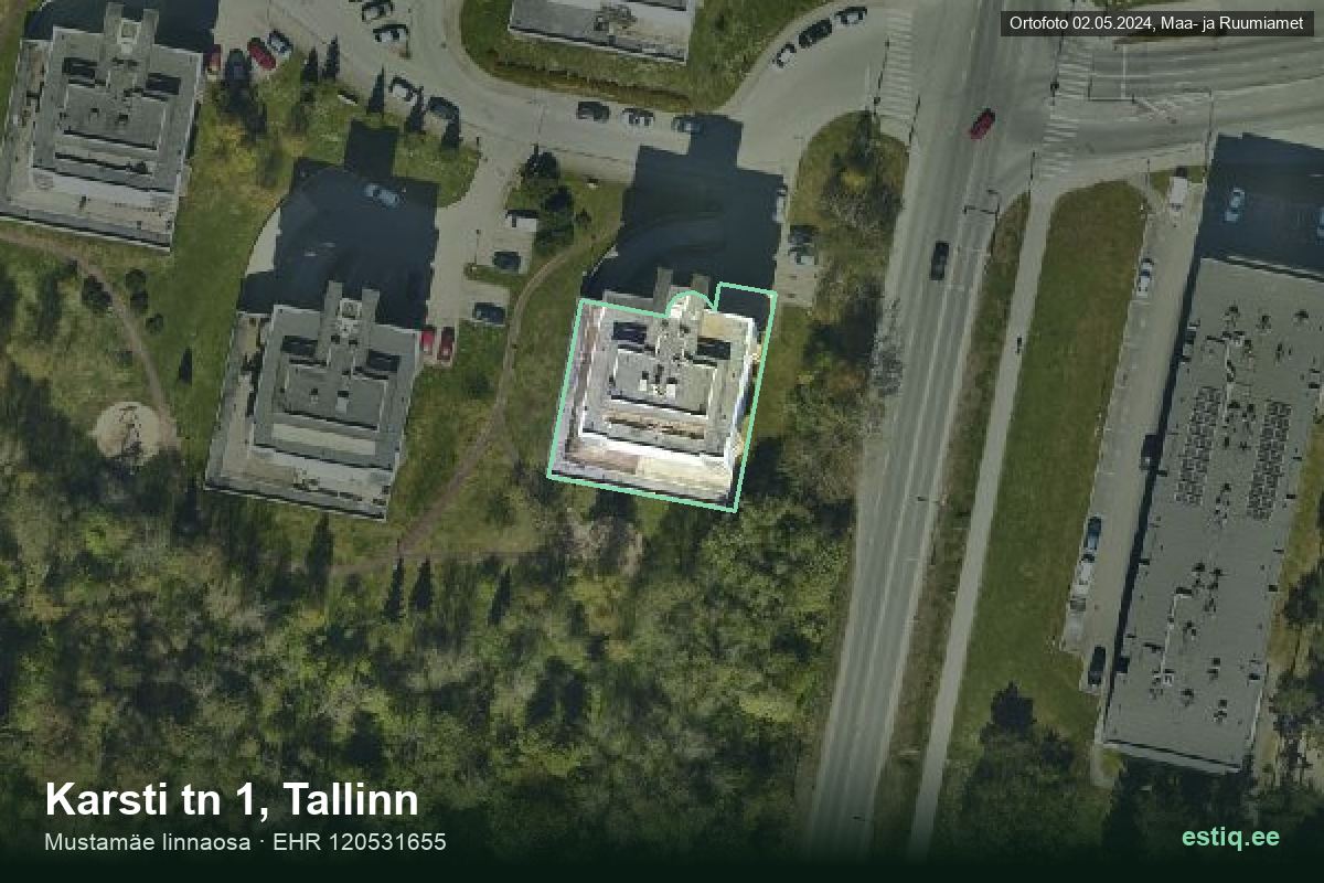 Karsti tänav 1, Tallinn – hoone aerofoto, kontuur ehitisregistri (EHR) andmetest