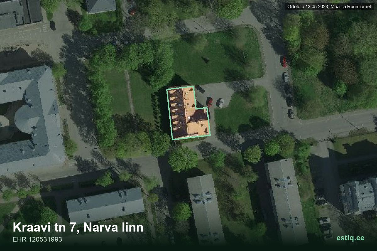 Kraavi tänav 7, Narva – аэрофото дома, контур по данным регистра строений (EHR)