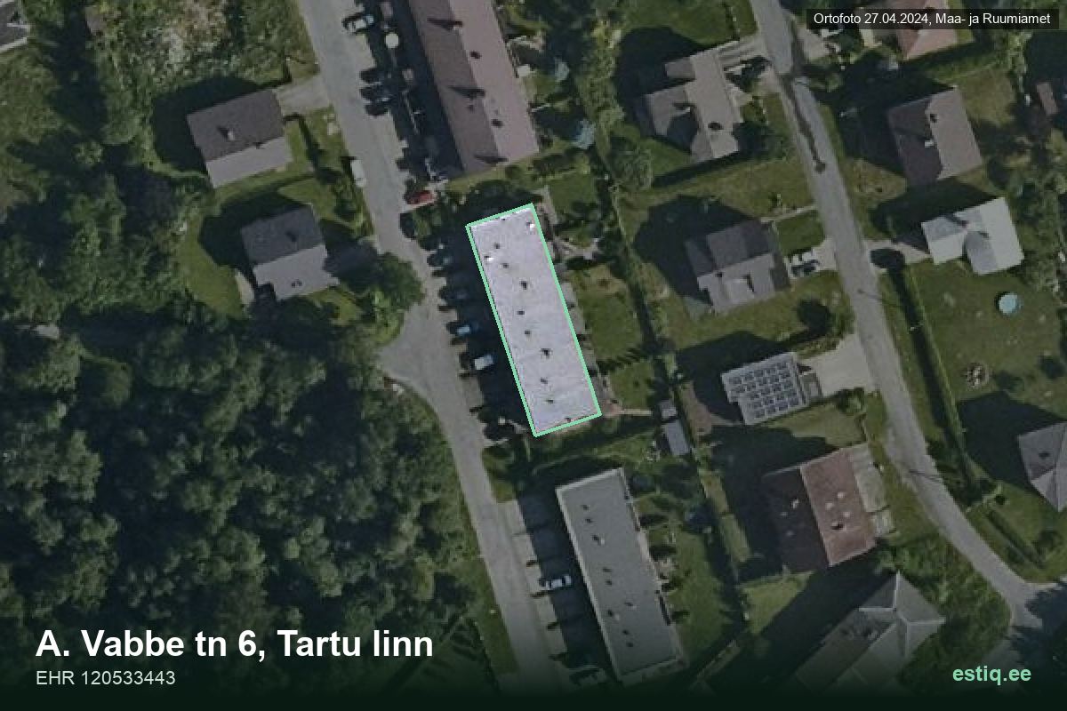 A. Vabbe tänav 6, Tartu – hoone aerofoto, kontuur ehitisregistri (EHR) andmetest