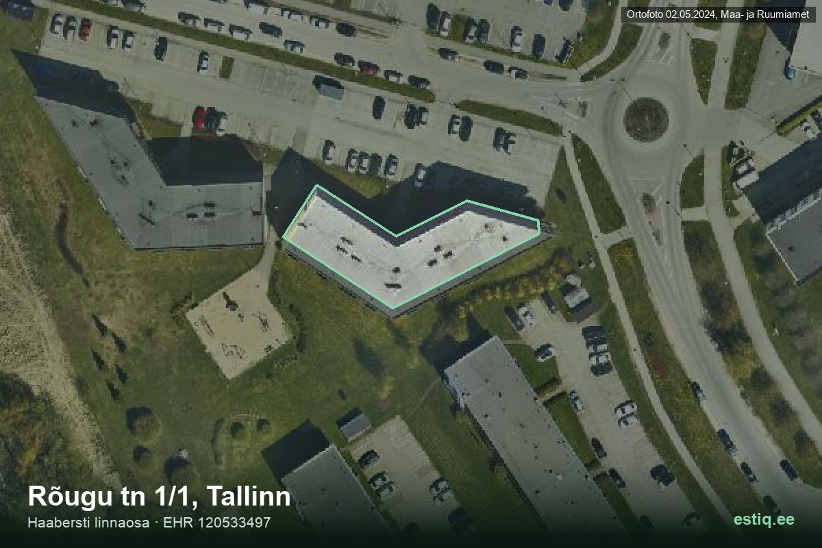 Rõugu tänav 1/1, Tallinn – аэрофото дома, контур по данным регистра строений (EHR)