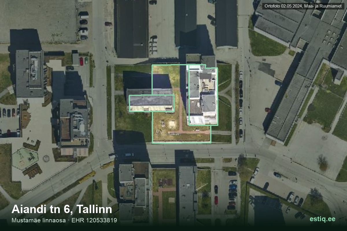 Aiandi tänav 6, Tallinn – аэрофото дома, контур по данным регистра строений (EHR)