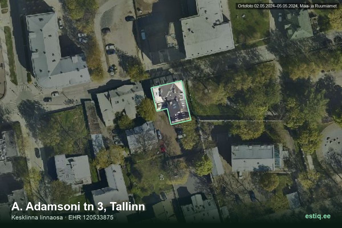 A. Adamsoni tänav 3, Tallinn – hoone aerofoto, kontuur ehitisregistri (EHR) andmetest