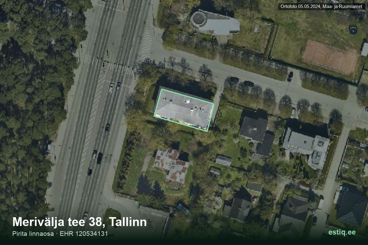 Merivälja tee 38, Tallinn – hoone aerofoto, kontuur ehitisregistri (EHR) andmetest