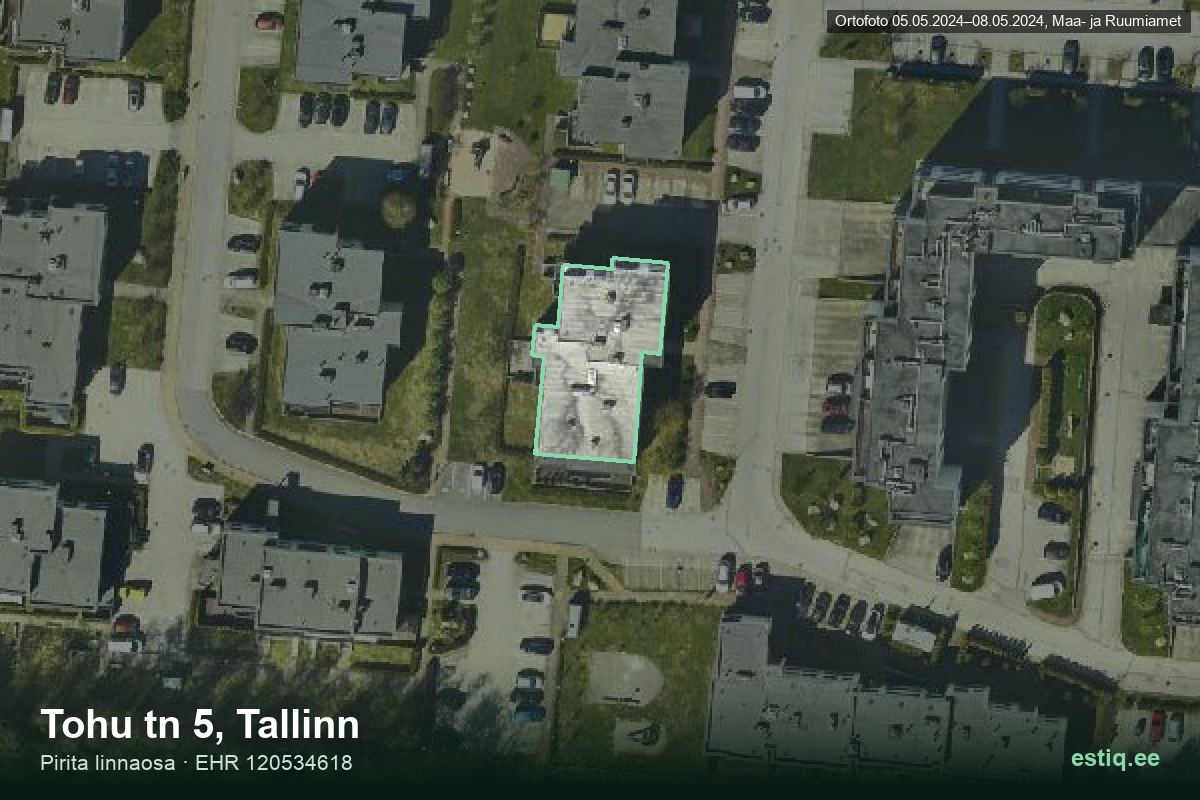 Tohu tänav 5, Tallinn – hoone aerofoto, kontuur ehitisregistri (EHR) andmetest