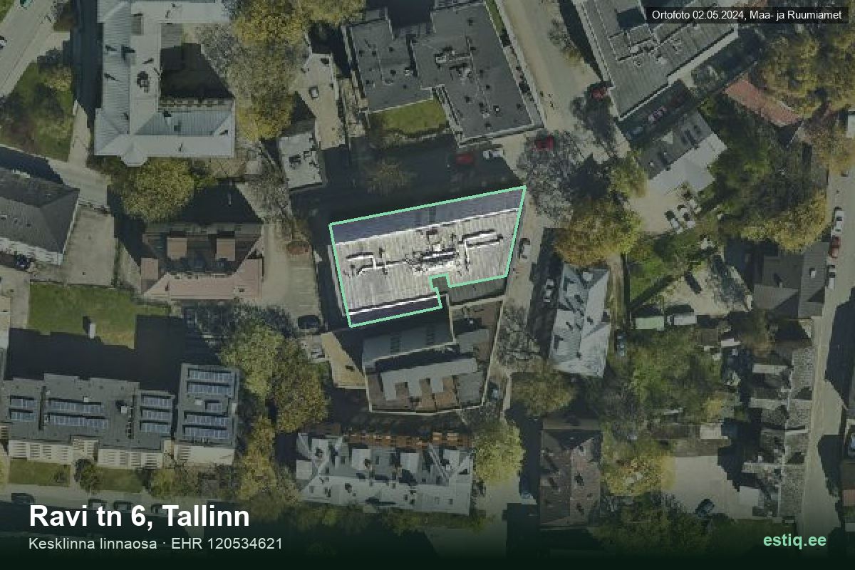 Ravi tänav 6, Tallinn – аэрофото дома, контур по данным регистра строений (EHR)
