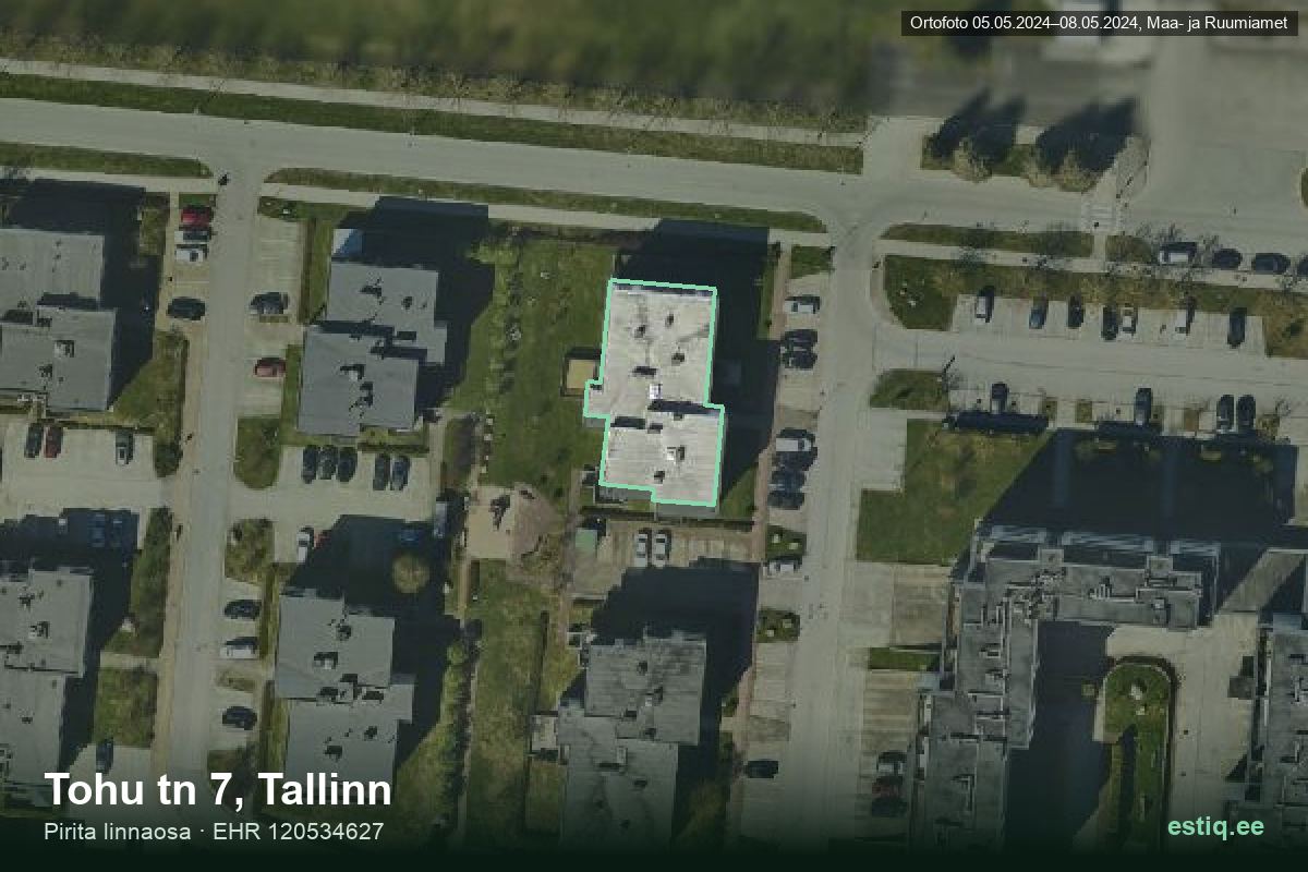 Tohu tänav 7, Tallinn – hoone aerofoto, kontuur ehitisregistri (EHR) andmetest