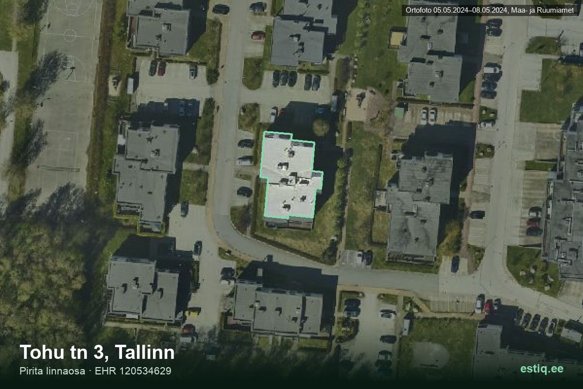 Tohu tänav 3, Tallinn – hoone aerofoto, kontuur ehitisregistri (EHR) andmetest