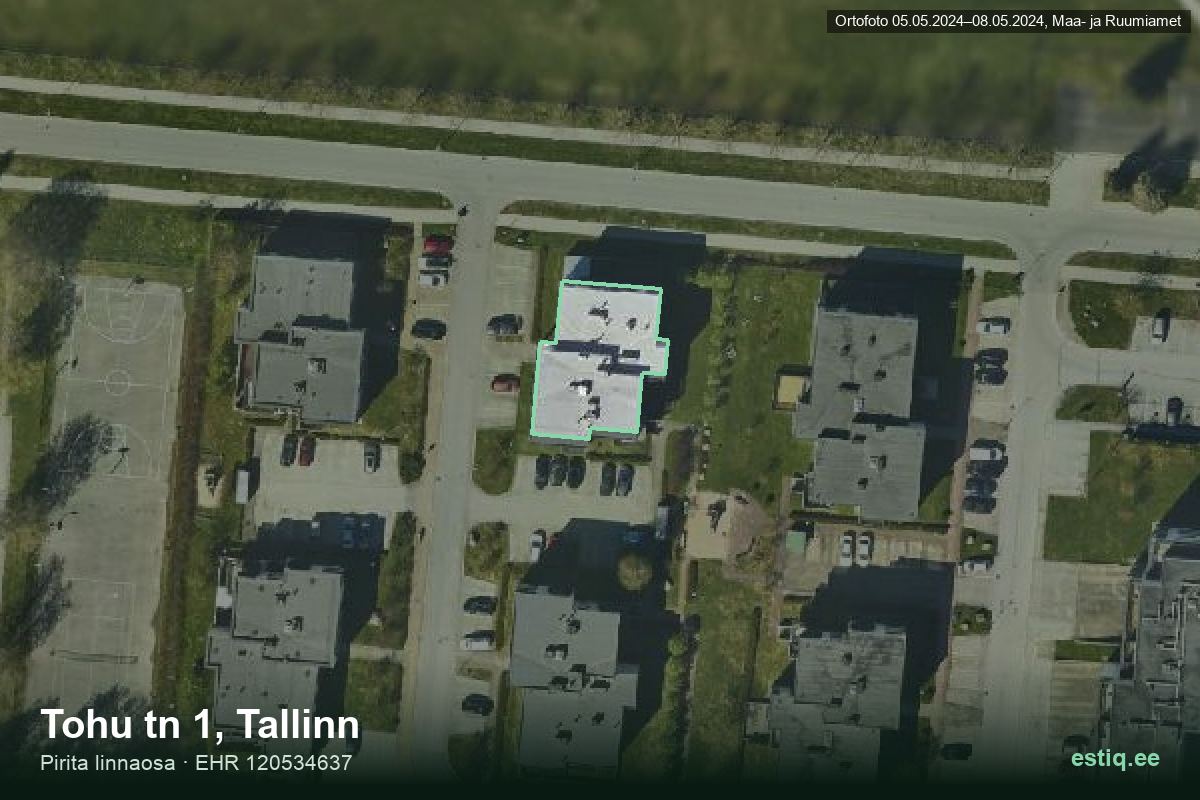Tohu tänav 1, Tallinn – hoone aerofoto, kontuur ehitisregistri (EHR) andmetest