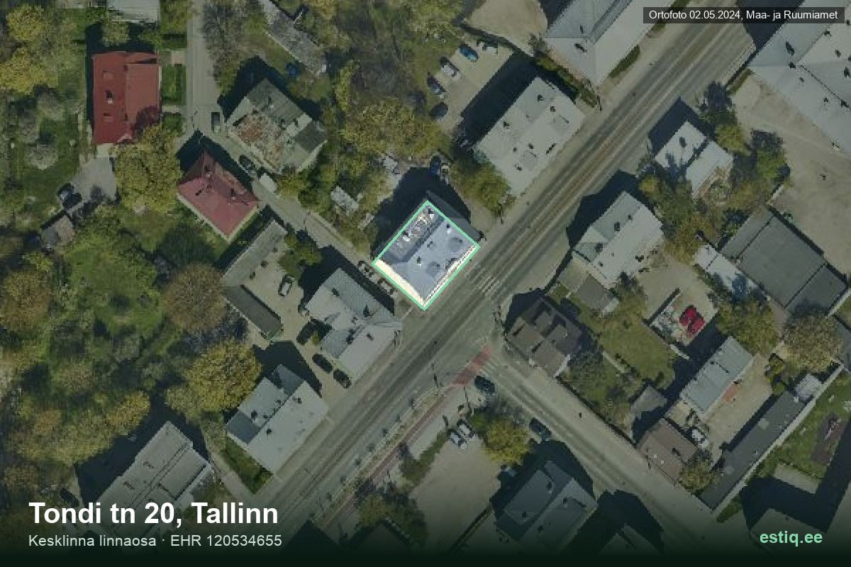 Tondi tänav 20, Tallinn – hoone aerofoto, kontuur ehitisregistri (EHR) andmetest