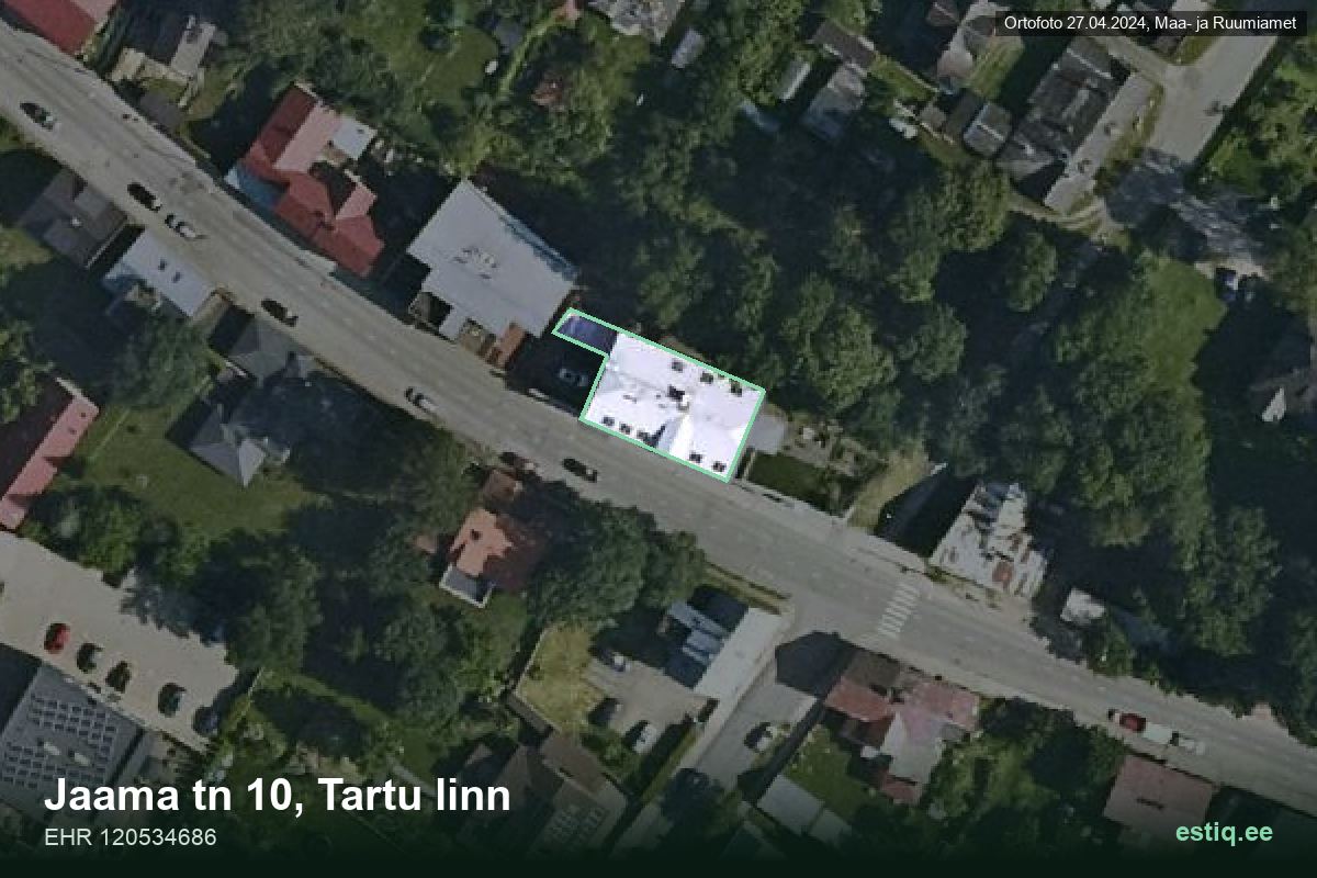 Jaama tänav 10, Tartu – hoone aerofoto, kontuur ehitisregistri (EHR) andmetest