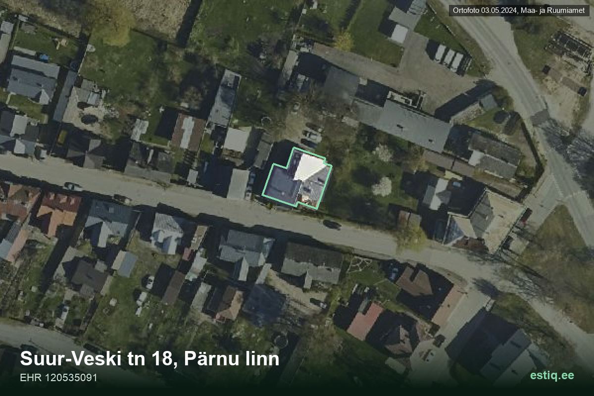 Suur-Veski tänav 18, Pärnu – hoone aerofoto, kontuur ehitisregistri (EHR) andmetest