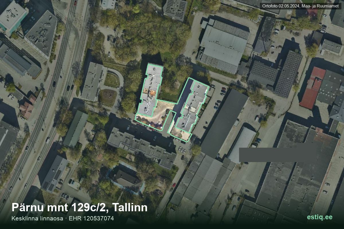 Pärnu mnt 129c/2, Tallinn – hoone aerofoto, kontuur ehitisregistri (EHR) andmetest
