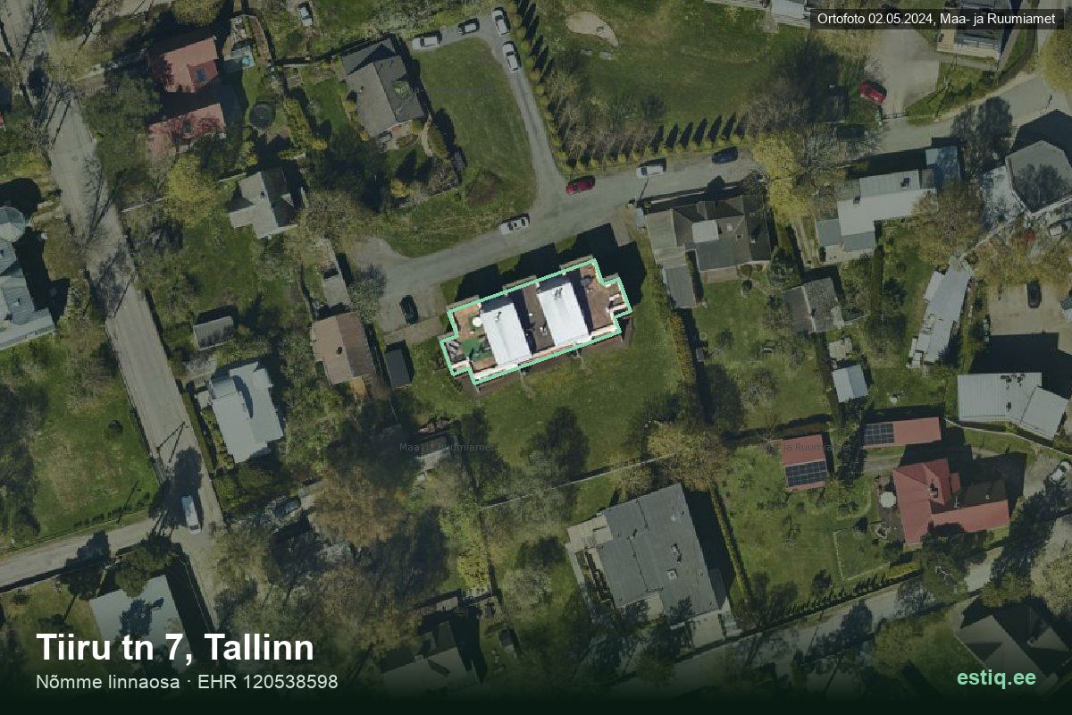 Tiiru tänav 7, Tallinn – аэрофото дома, контур по данным регистра строений (EHR)