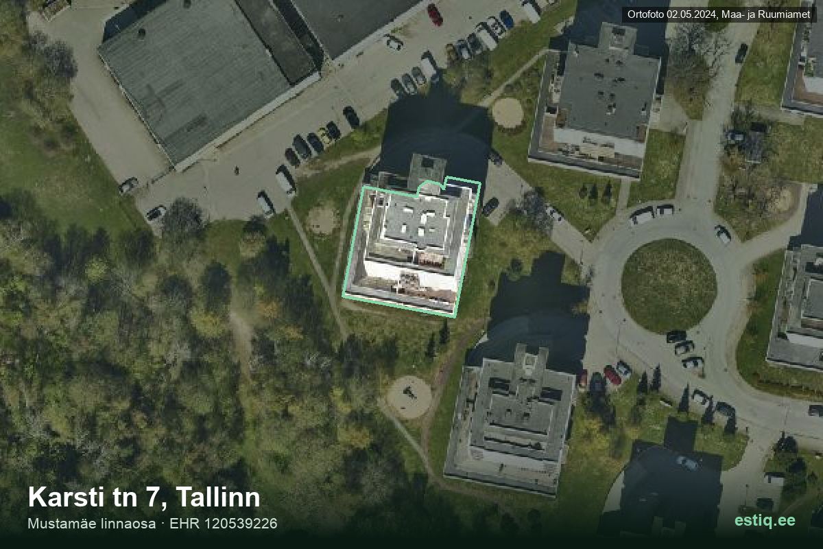 Karsti tänav 7, Tallinn – hoone aerofoto, kontuur ehitisregistri (EHR) andmetest