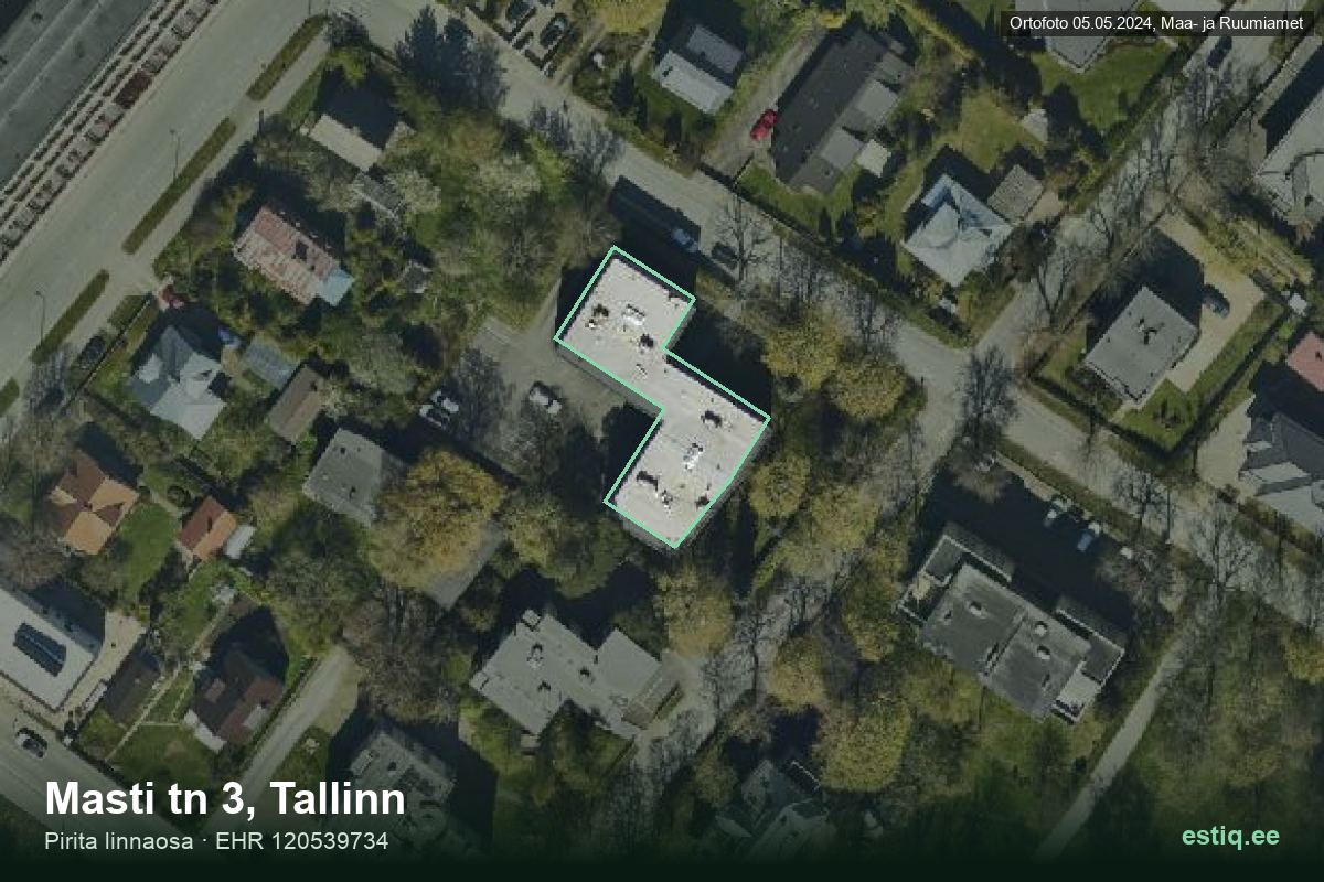 Masti tänav 3, Tallinn – аэрофото дома, контур по данным регистра строений (EHR)
