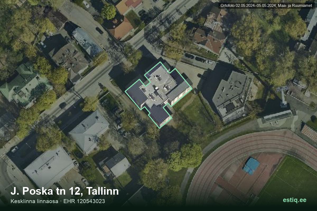 J. Poska tänav 12, Tallinn – hoone aerofoto, kontuur ehitisregistri (EHR) andmetest