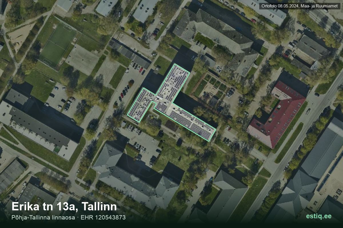 Erika tänav 13a, Tallinn – hoone aerofoto, kontuur ehitisregistri (EHR) andmetest