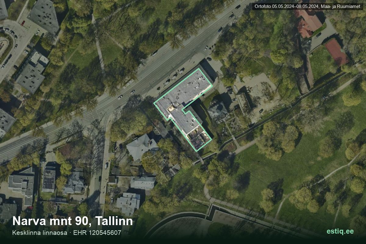 Narva mnt 90, Tallinn – ilmakuva rakennuksesta, ääriviiva rakennusrekisteristä (EHR)