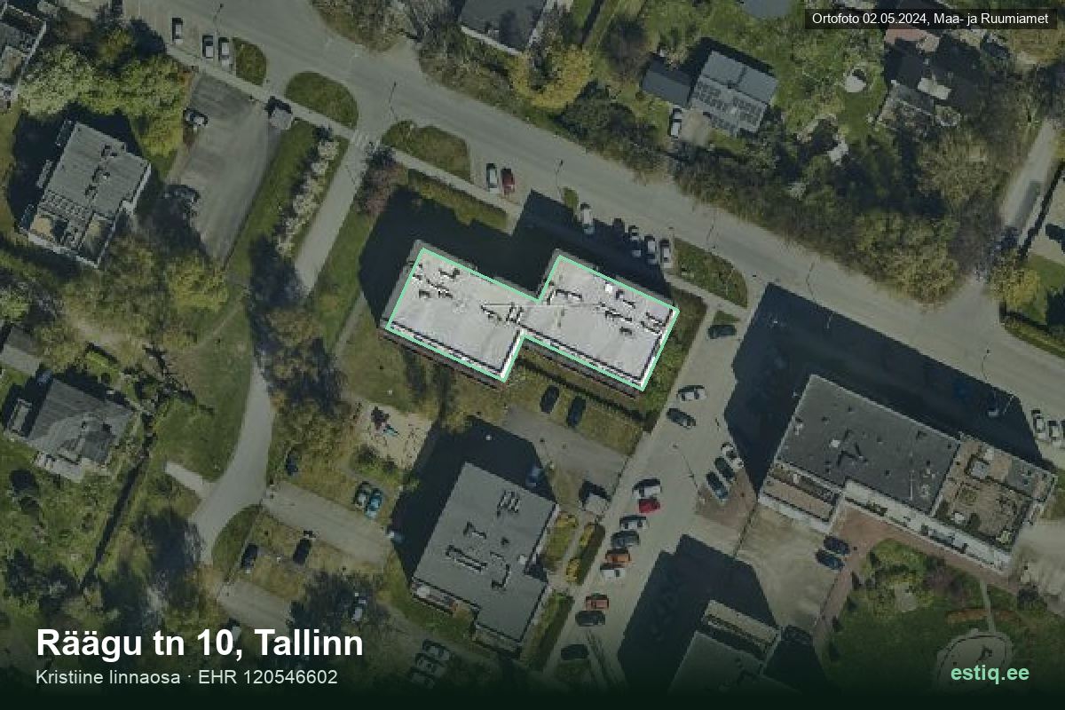 Räägu tänav 10, Tallinn – ilmakuva rakennuksesta, ääriviiva rakennusrekisteristä (EHR)