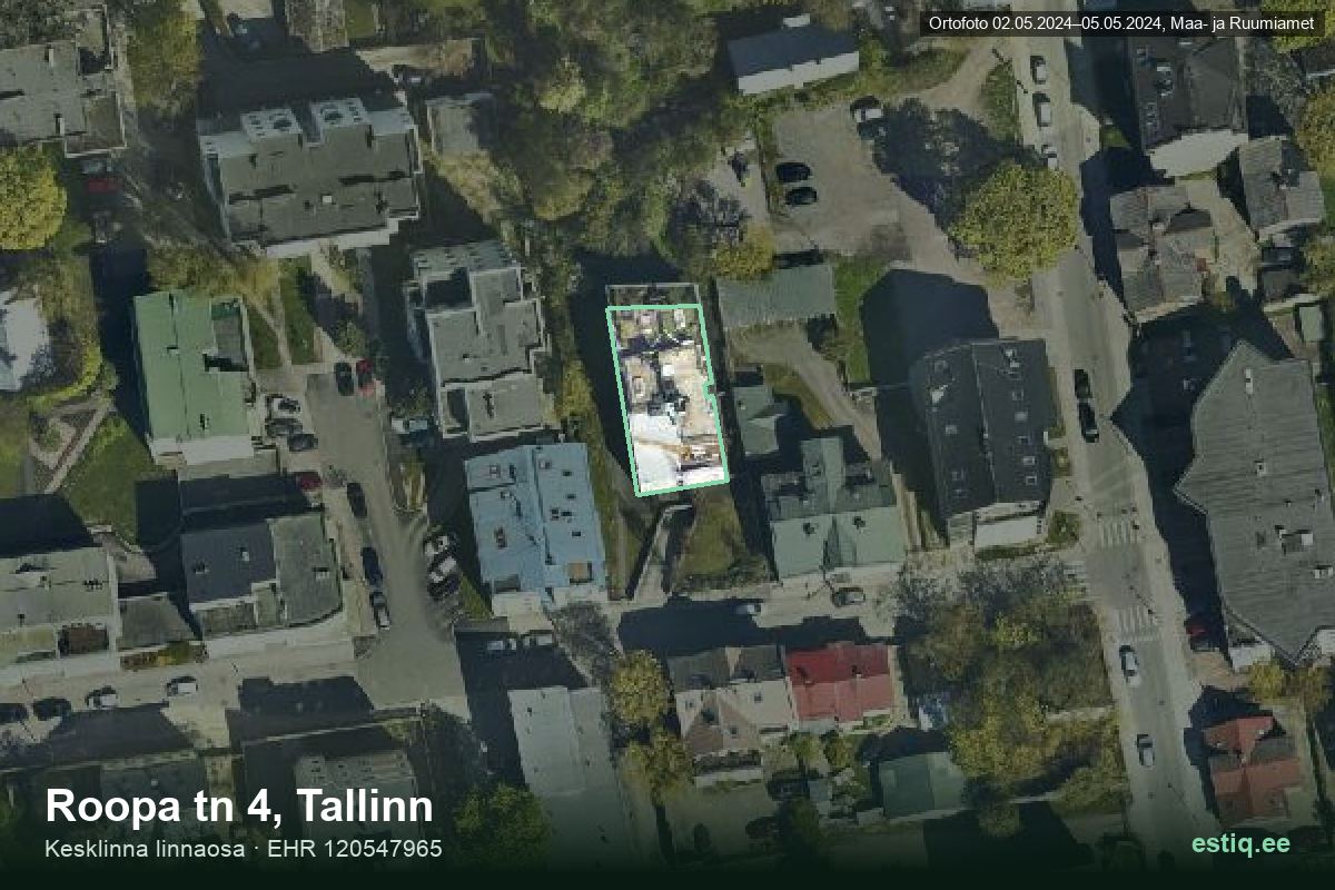 Roopa tänav 4, Tallinn – ilmakuva rakennuksesta, ääriviiva rakennusrekisteristä (EHR)