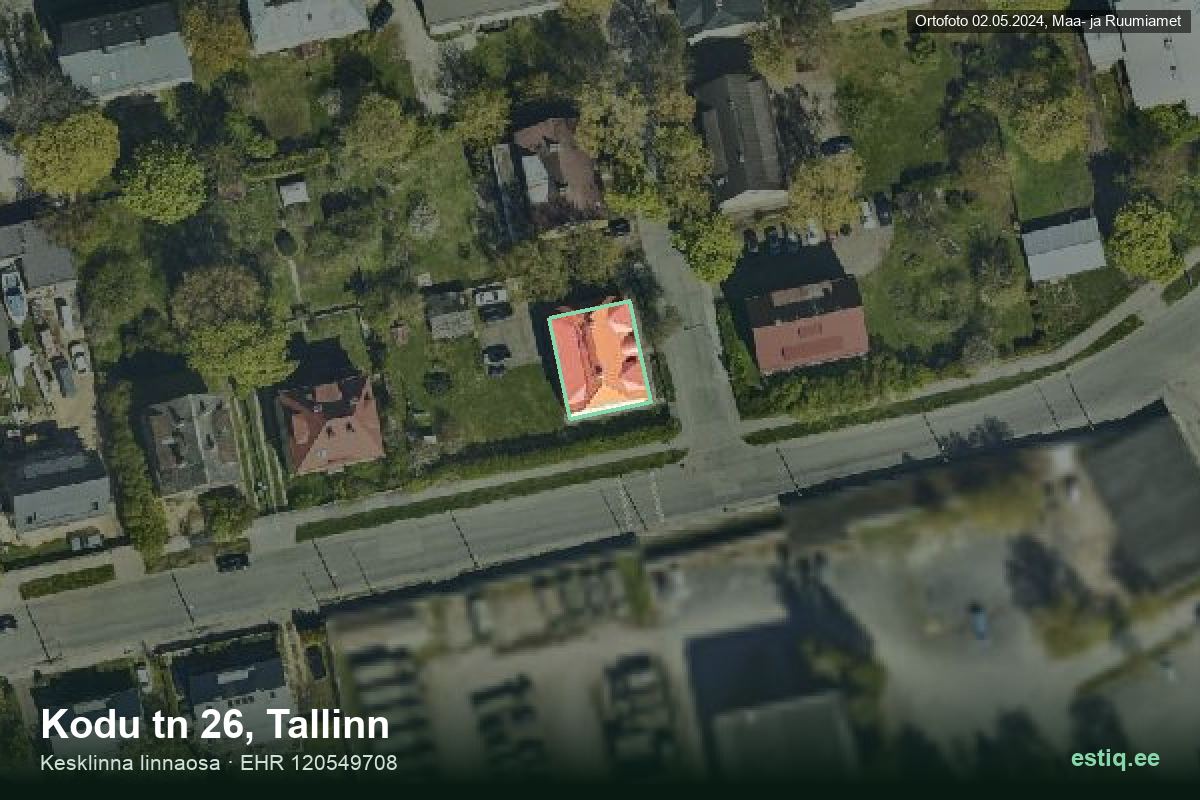 Kodu tänav 26, Tallinn – ilmakuva rakennuksesta, ääriviiva rakennusrekisteristä (EHR)