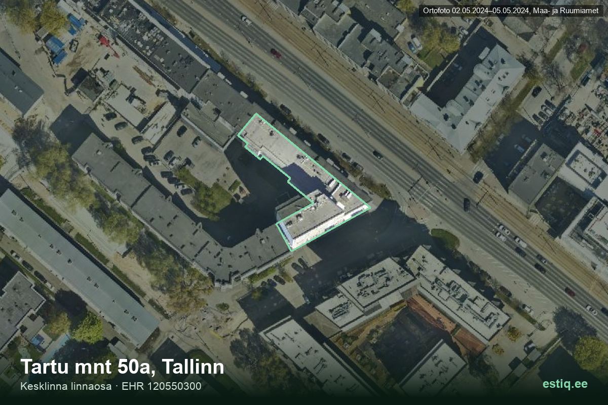 Tartu mnt 50a, Tallinn – ilmakuva rakennuksesta, ääriviiva rakennusrekisteristä (EHR)