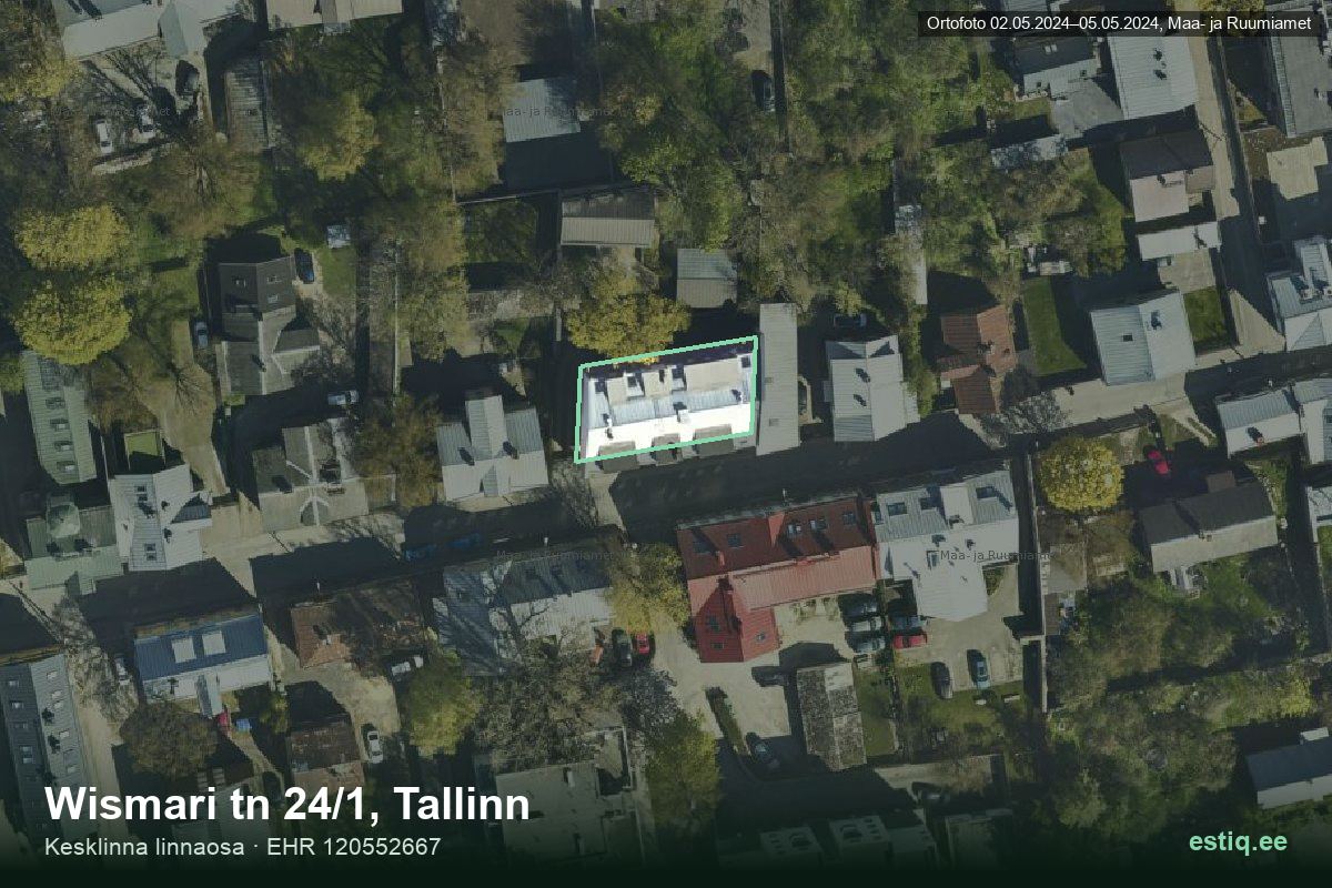 Wismari tänav 24/1, Tallinn – аэрофото дома, контур по данным регистра строений (EHR)