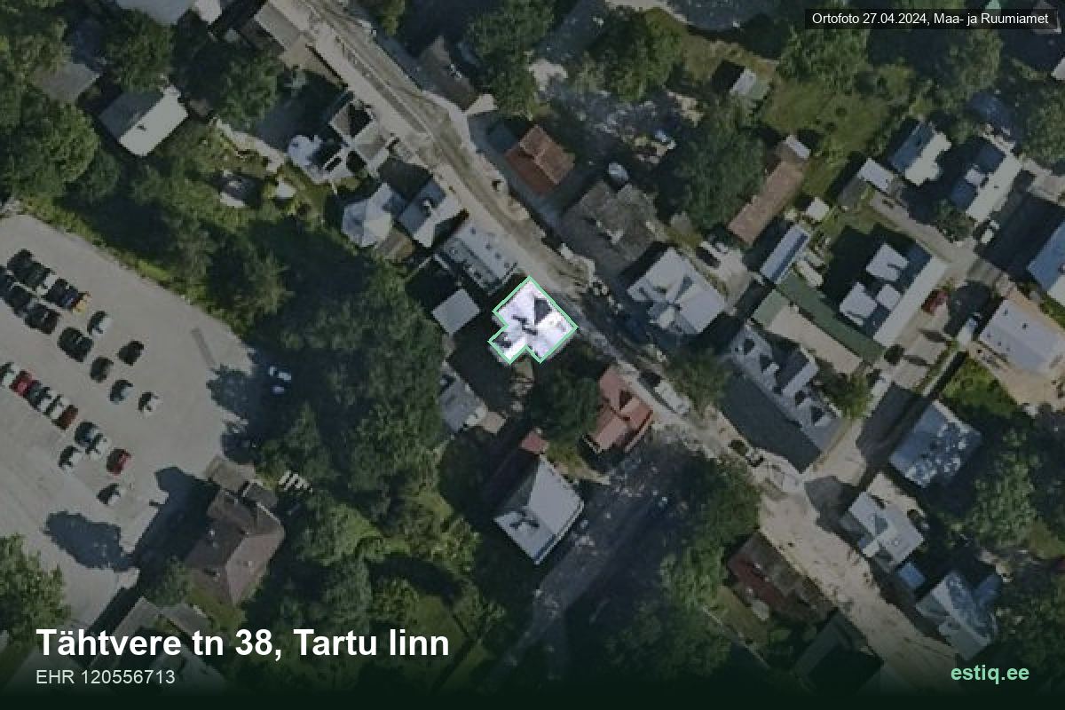 Tähtvere tänav 38, Tartu – ilmakuva rakennuksesta, ääriviiva rakennusrekisteristä (EHR)