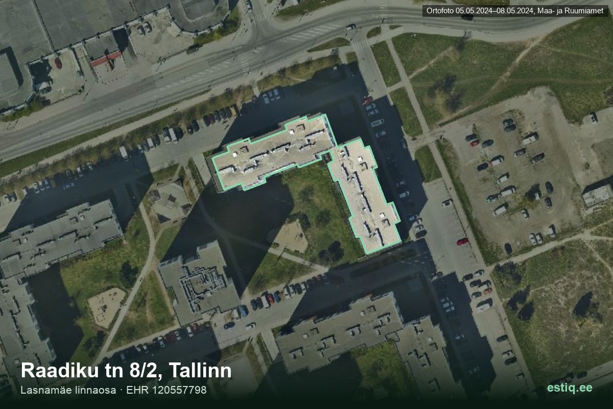 Raadiku tänav 8/2, Tallinn – hoone aerofoto, kontuur ehitisregistri (EHR) andmetest