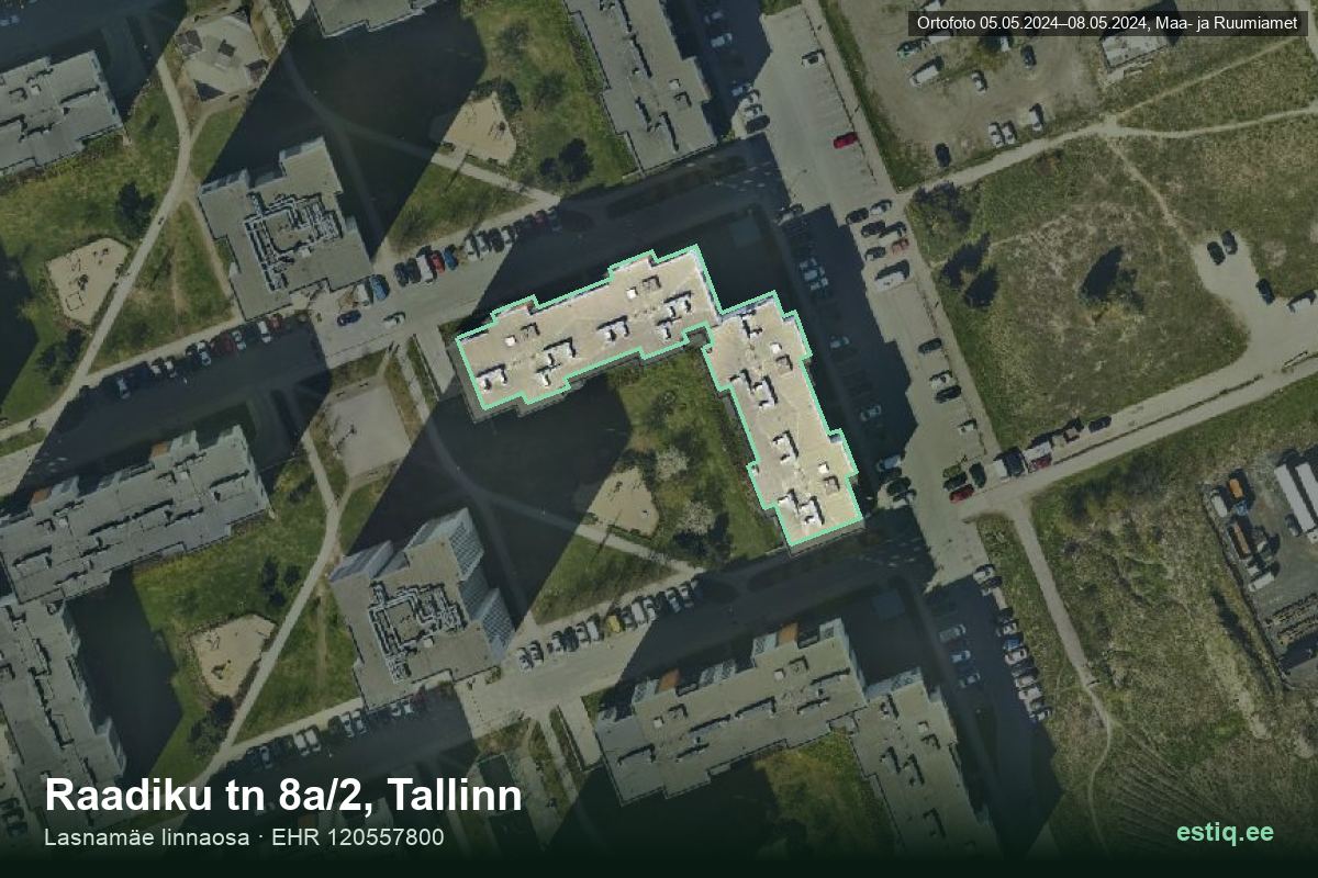 Raadiku tänav 8a/2, Tallinn – hoone aerofoto, kontuur ehitisregistri (EHR) andmetest