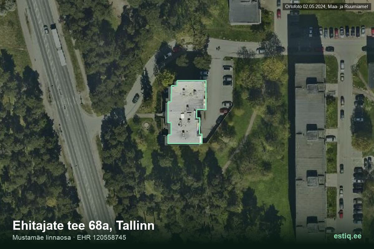 Ehitajate tee 68a, Tallinn – hoone aerofoto, kontuur ehitisregistri (EHR) andmetest
