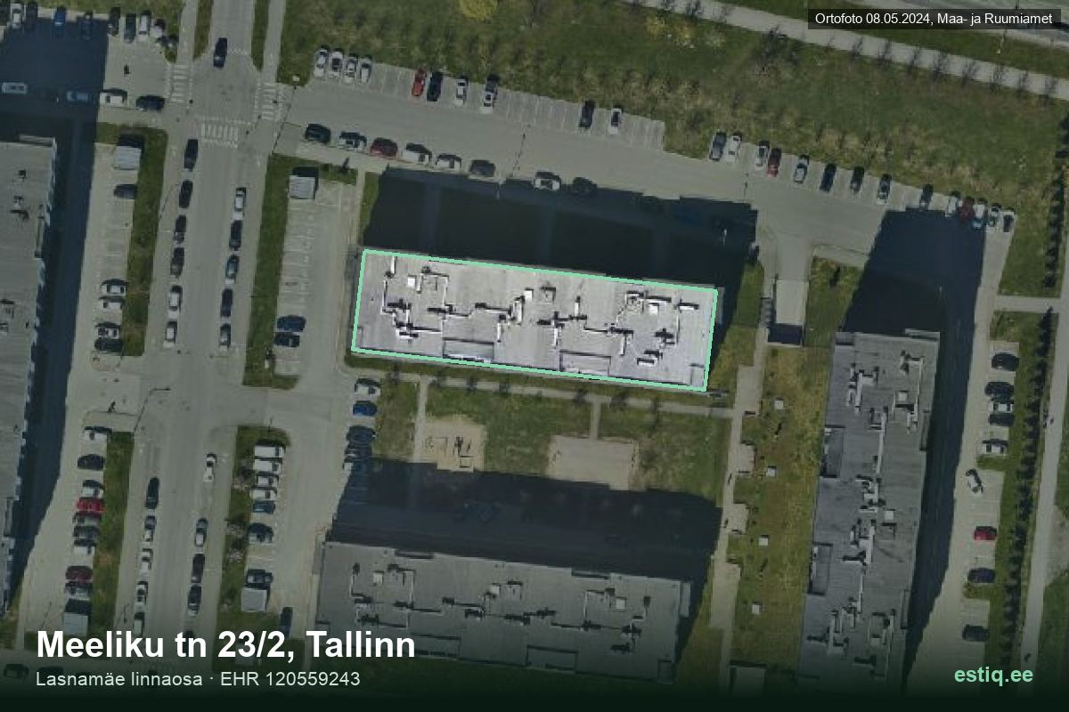 Meeliku tänav 23/2, Tallinn – hoone aerofoto, kontuur ehitisregistri (EHR) andmetest