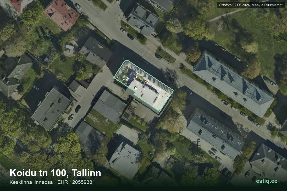 Koidu tänav 100, Tallinn – hoone aerofoto, kontuur ehitisregistri (EHR) andmetest