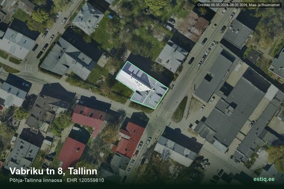 Vabriku tänav 8, Tallinn – ilmakuva rakennuksesta, ääriviiva rakennusrekisteristä (EHR)