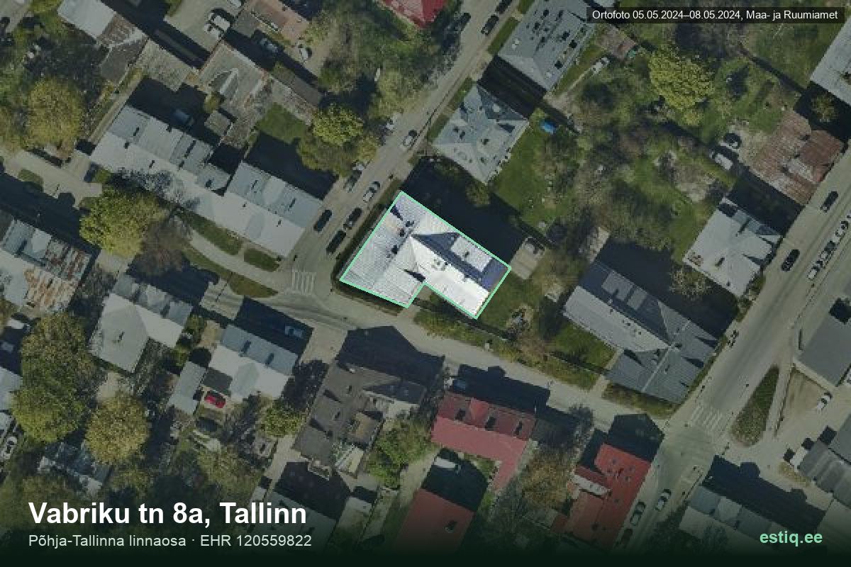 Vabriku tänav 8a, Tallinn – ilmakuva rakennuksesta, ääriviiva rakennusrekisteristä (EHR)