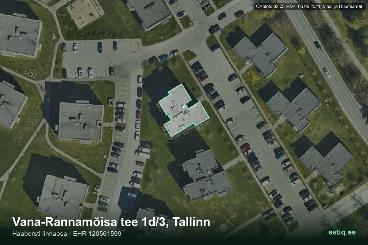 Vana-Rannamõisa tee 1d/3, Tallinn – аэрофото дома, контур по данным регистра строений (EHR)