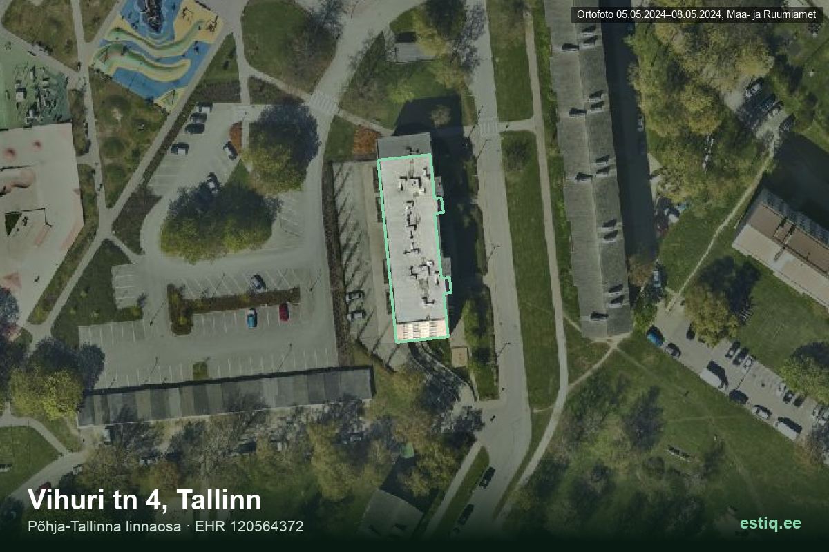 Vihuri tänav 4, Tallinn – hoone aerofoto, kontuur ehitisregistri (EHR) andmetest