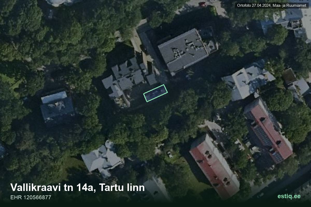 Vallikraavi tänav 14a, Tartu – ilmakuva rakennuksesta, ääriviiva rakennusrekisteristä (EHR)