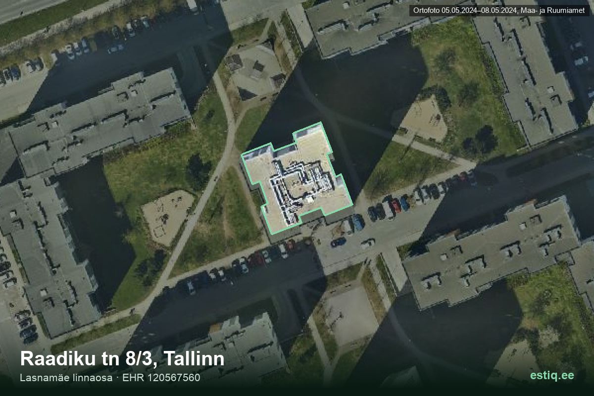 Raadiku tänav 8/3, Tallinn – hoone aerofoto, kontuur ehitisregistri (EHR) andmetest