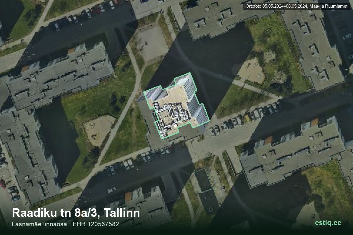 Raadiku tänav 8a/3, Tallinn – hoone aerofoto, kontuur ehitisregistri (EHR) andmetest