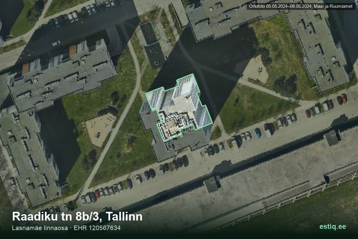 Raadiku tänav 8b/3, Tallinn – аэрофото дома, контур по данным регистра строений (EHR)