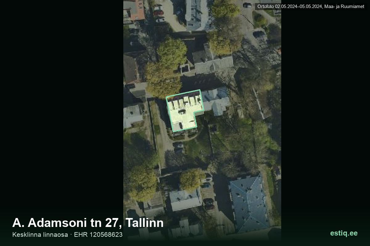 A. Adamsoni tänav 27, Tallinn – аэрофото дома, контур по данным регистра строений (EHR)